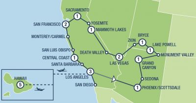 Map showing the Tour regions
